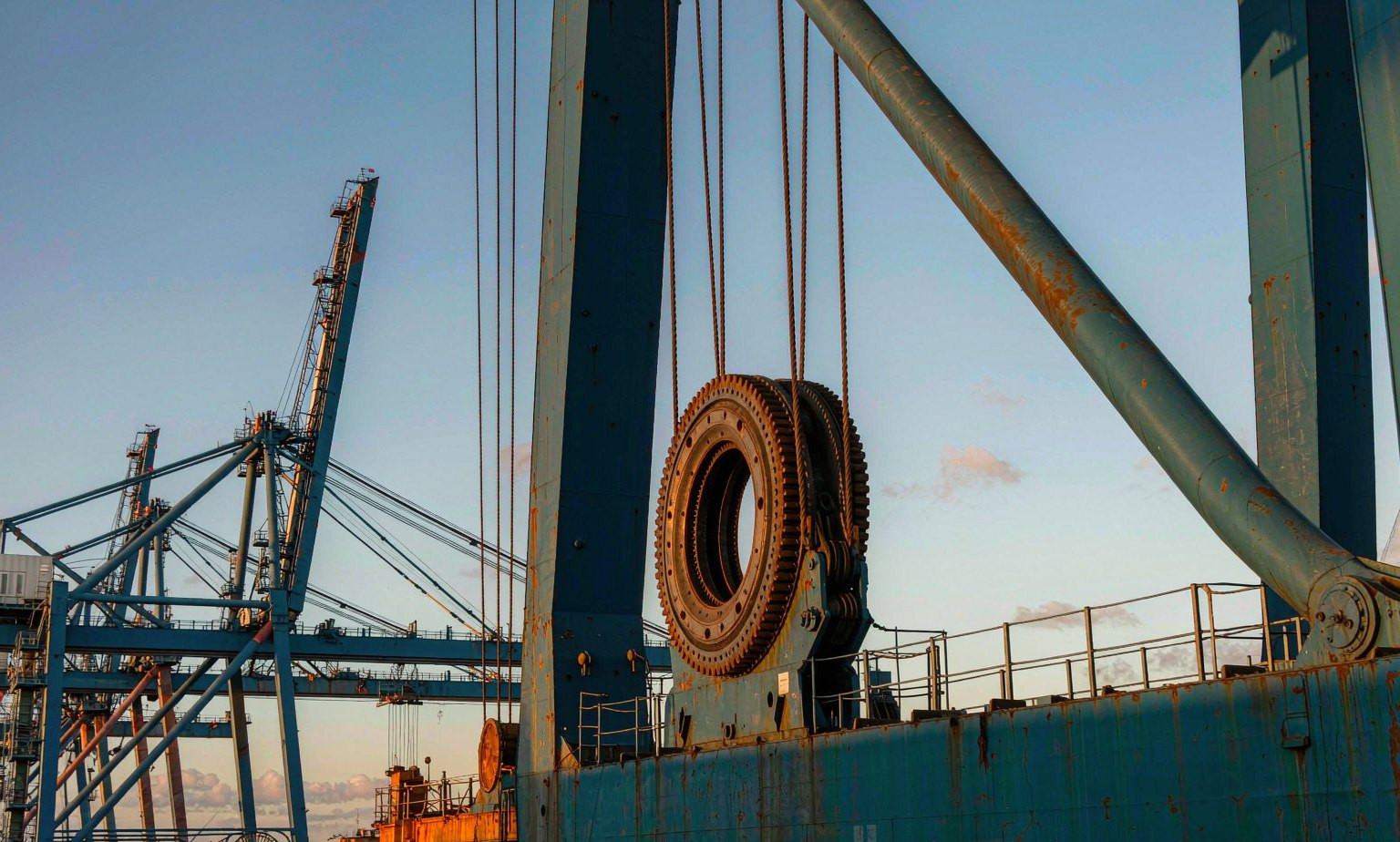 Port crane wire ropes in marine air